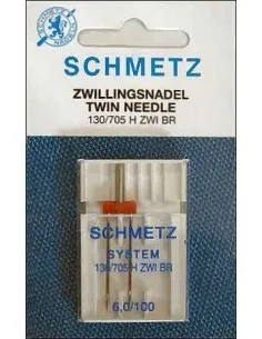 Ago Gemello Schmetz con distanza tra gli di 6 mm e finezza 100 per Macchine da Cucire