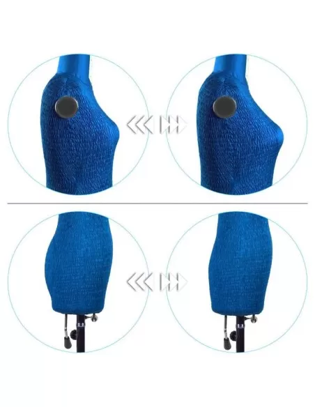 The adjustable mannequin allows you to adjust the height and size of breasts and hips