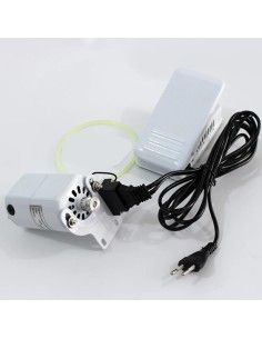Motor metálico externo de 90 W para máquinas de coser completo con pedal, correa y soporte de montaje.