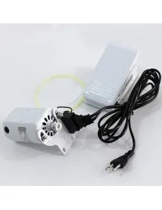 Motor metálico externo de 90 W para máquinas de coser completo con pedal, correa y soporte de montaje.