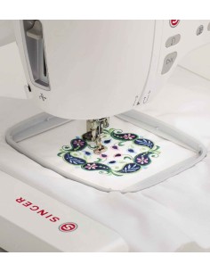 With the 100x100 hoop for Singer SE embroidery machines you save on the use of stabilizer and position the fabric perfectly.