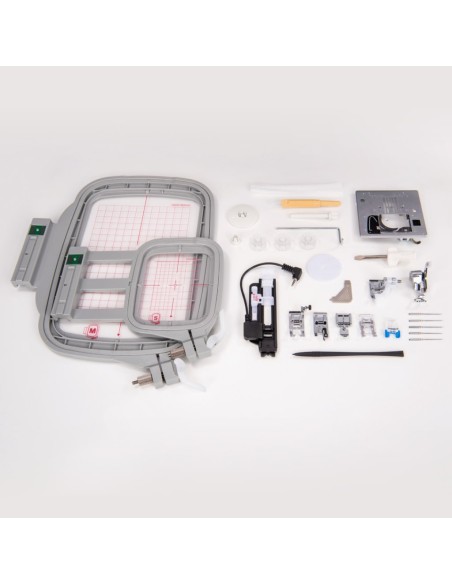 The accessories supplied with the Necchi NE210 include 2 frames, the electronic buttonhole foot and much more.