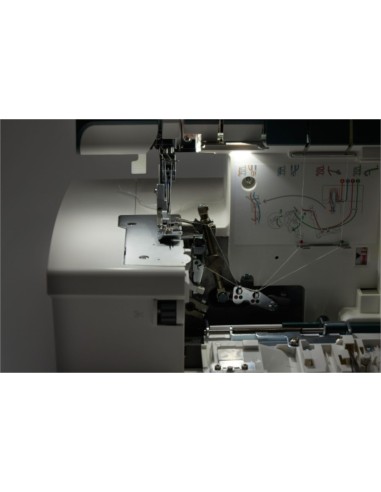 The Pfaff Admire 3000 overlocker features LED lighting in the looper area for easier threading.